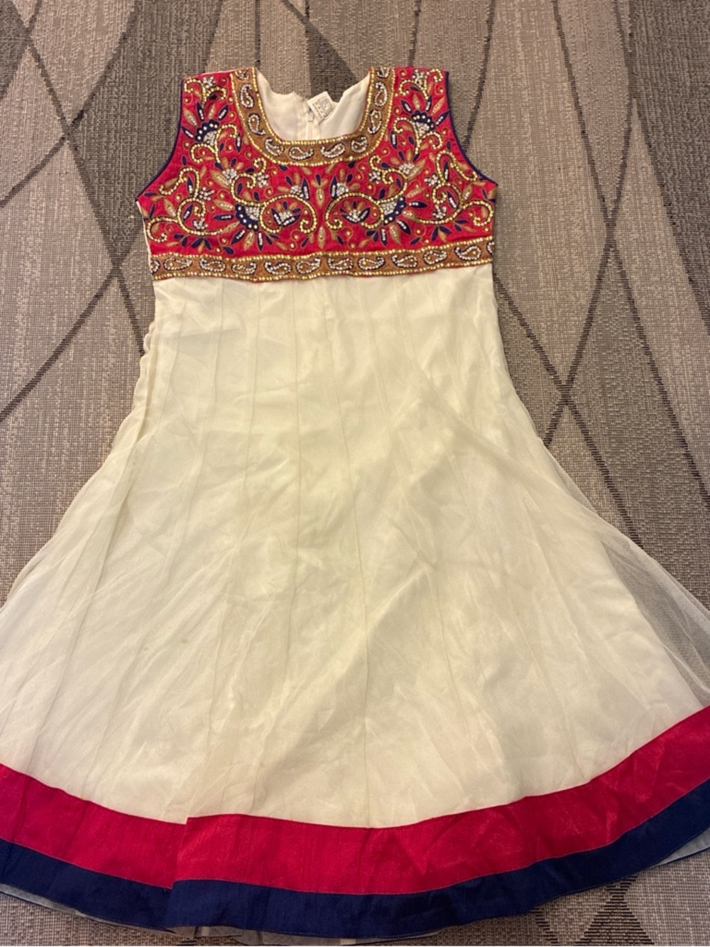 Embellished Ivory Asymmetrical Dress with Pink Bodice